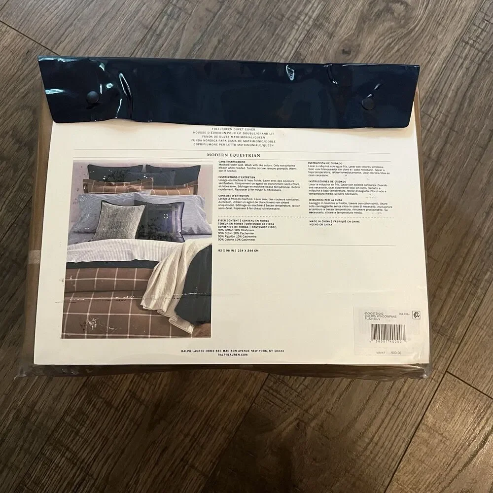 Ralph Lauren Duvet Cover Full Queen Cashmere Blend Equestrian Window Pane